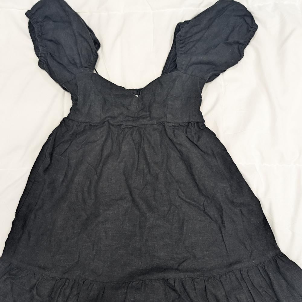 H&M Black Mini Dress with Puff Sleeves
